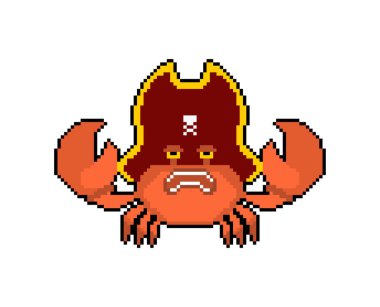 Yengeç Korsanı piksel sanatı. Deniz kanseri senatörü 8 bit. pixelated Vektör illüstrasyonu