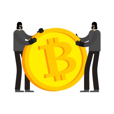 Hırsız çalıntı bitcoin. Suçlu kripto para çaldı. siber suç vektörü illüstrasyonu