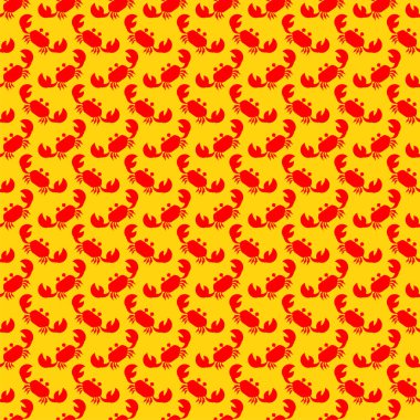 Yengeç desenli dikişsiz. deniz kanseri kırmızı arka plan. Bebek kumaşı dokusu