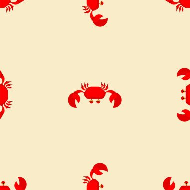 Yengeç desenli dikişsiz. deniz kanseri kırmızı arka plan. Bebek kumaşı dokusu