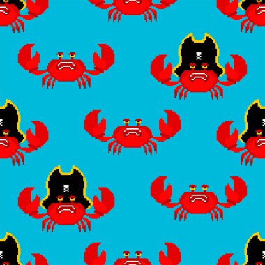 Yengeç Korsanının pikseli kusursuz. Deniz kanseri önleyicisi 8 bit arkaplan. pixelated Vektör çizimi. Bebek kumaşı dokusu