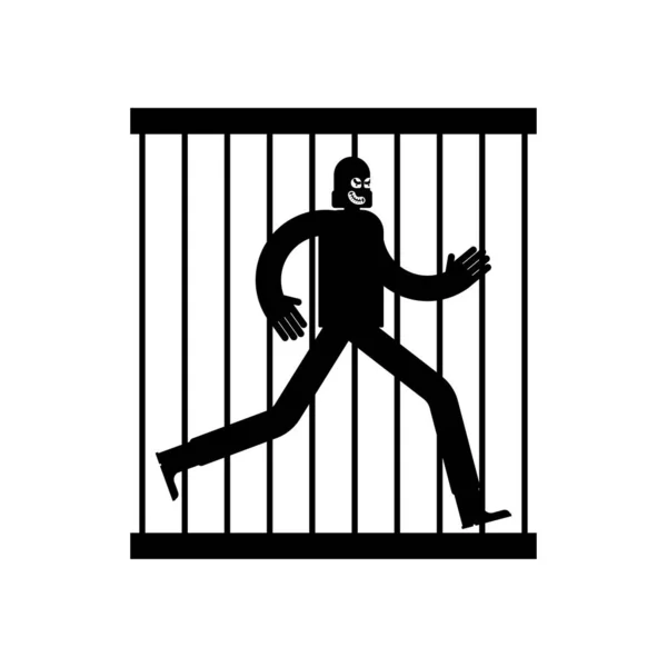 刑務所のアイコンで犯罪者 刑務所の看板に強盗 — ストックベクタ
