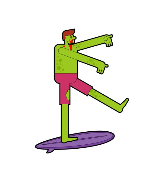 Zombie Surfer Dode Man Surfplank Vectorillustratie — Stockvector