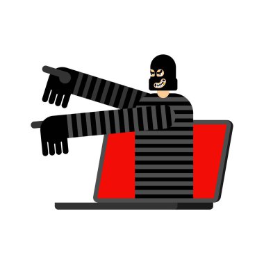 Dizüstü bilgisayarda bir hırsız. İnternet soygunu. İnternet hırsızlığı