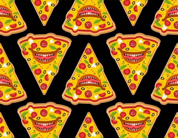 Pizza Monster Muster Nahtlos Furchtbarer Fast Food Hintergrund Wütende Essensbeschaffenheit — Stockvektor