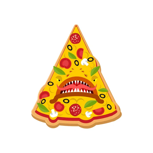 Monstruo Pizza Terrible Comida Rápida Comida Enojada Ilustración Vectorial — Vector de stock