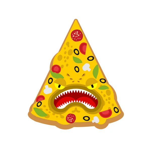 Monstro Pizza Comida Rápida Horrível Comida Irritada Ilustração Vetorial — Vetor de Stock