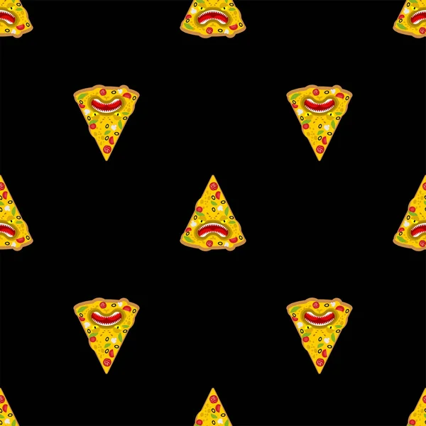 Pizza Monstro Padrão Sem Costura Péssimo Fundo Fast Food Textura —  Vetores de Stock