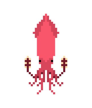 Mürekkep balığı piksel sanatı izole edildi. 8 bitlik kalamar ikonu. pixelated illüstrasyon