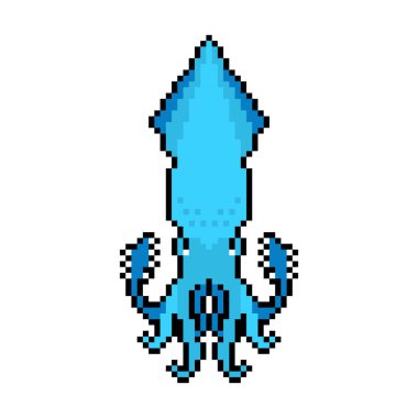 Mürekkep balığı piksel sanatı izole edildi. 8 bitlik kalamar ikonu. pixelated illüstrasyon