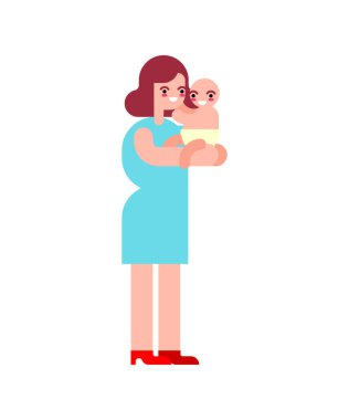 Mutlu kadın ve bebek. Anne kucağında çocuk var. Anneler Günü illüstrasyonu. Anneliğin mutluluğu
