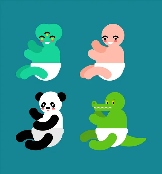Kisember Állat Emberi Gyermek Idegen Panda Krokodilgyermek — Stock Vector