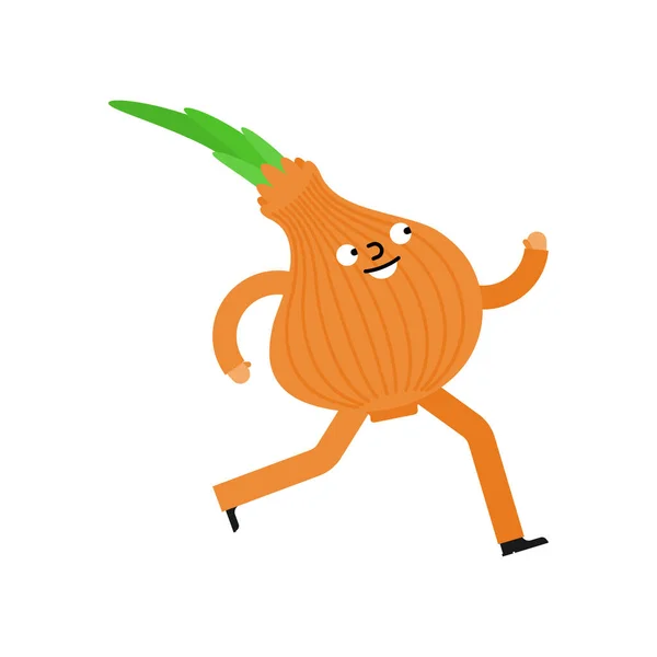 Onion Running Sports Vegetable Vector Illustration — Stock Vector