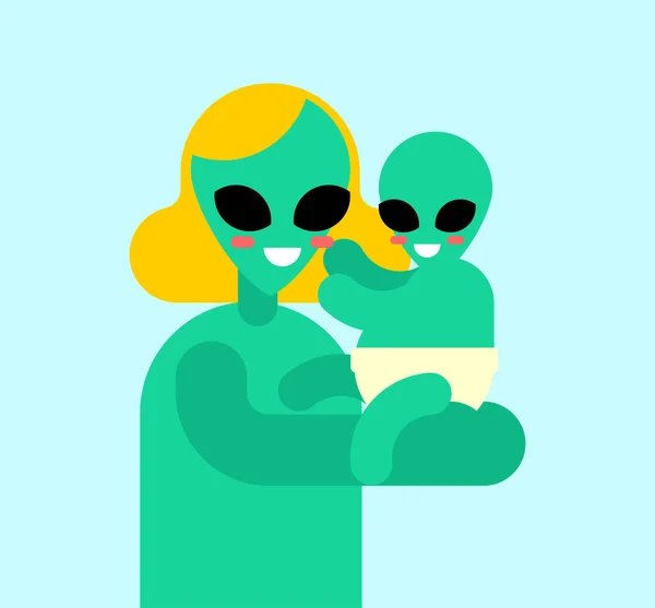 异国妈妈和小宝宝被隔离了外星人的孩子小怪兽矢量图解 — 图库矢量图片