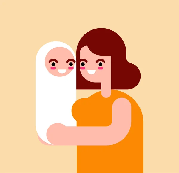 Bonne Femme Nouveau Maman Tient Enfant Illustration Fête Des Mères — Image vectorielle