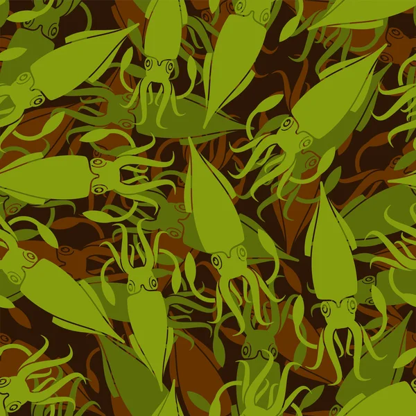 Squid Military Pattern Seamless Calamary Army Pozadí Ochranná Textura — Stockový vektor