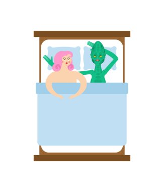 Kadın ve uzaylı yatakta. Bir uzaylıyla yatakta. Ufo seks. 