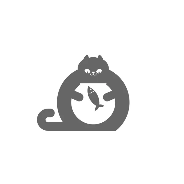 Kočka Akvárium Kočka Sleduje Ryby Akváriu Vektorová Ilustrace — Stockový vektor