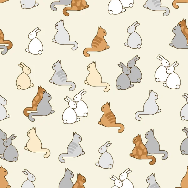 Niedliche Hasen Und Katzenmuster Nahtlos Hübsche Kaninchen Und Kätzchen Hintergrund — Stockvektor