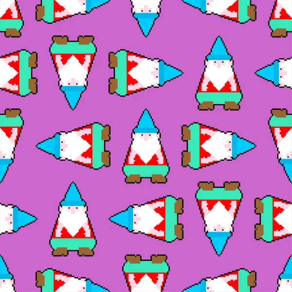 Jardin Gnome Pixel Art Motif Sans Couture Fond Pixellisé Bits — Image vectorielle