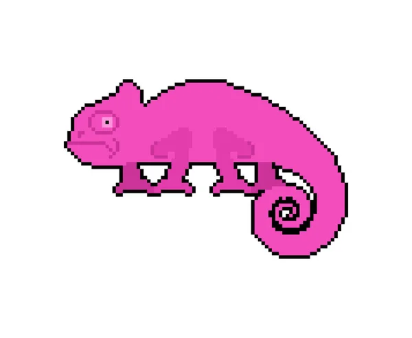 Chameleon Pixel Art Bit Cartoon Reptile Icon Pixelated Vector Illustration — Stock Vector