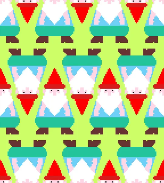 Tuin Kabouter Pixel Kunst Patroon Naadloos Bit Pixelachtergrond Babystof Textuur — Stockvector