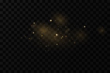 Peri tozunun parıldayan parçacıkları. Toz parçacığı ışıl ışıl parlıyor. Arkaplan. Işıldayan parçacıklar izole edilmiş parlayan ışık efekti.