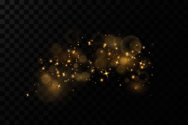 Peri tozunun parıldayan parçacıkları. Toz parçacığı ışıl ışıl parlıyor. Arkaplan. Işıldayan parçacıklar izole edilmiş parlayan ışık efekti.