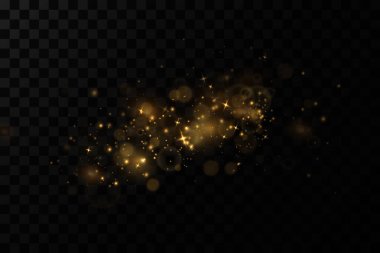 Peri tozunun parıldayan parçacıkları. Toz parçacığı ışıl ışıl parlıyor. Arkaplan. Işıldayan parçacıklar izole edilmiş parlayan ışık efekti.