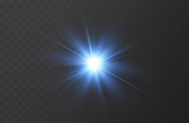 Işık etkisi. Parlak Yıldız. Işık şeffaf bir arkaplanda patlar. Parlak güneş.