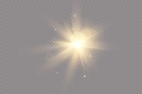 Efecto Luz Estrella Brillante Luz Explota Sobre Fondo Transparente Sol — Foto de Stock