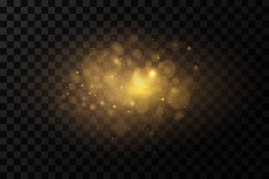 Peri tozunun altın parçacıkları. Işıl ışıl toz tanecikleri. Işıl ışıl partiküllerle izole ışık efekti..