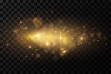 Peri tozunun altın parçacıkları. Işıl ışıl toz tanecikleri. Işıl ışıl partiküllerle izole ışık efekti..