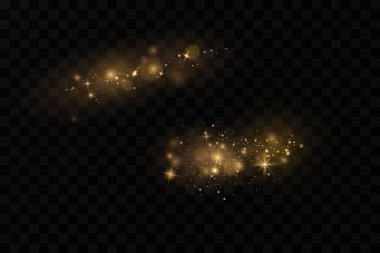 Peri tozunun altın parçacıkları. Işıl ışıl toz tanecikleri. Işıl ışıl partiküllerle izole ışık efekti..