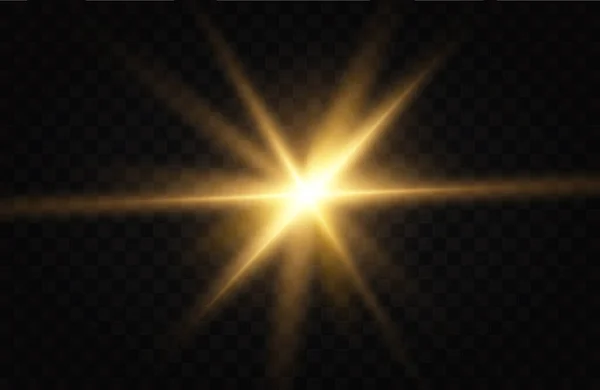 Bersinar Bintang Emas Terisolasi Pada Latar Belakang Hitam Efek Silau — Stok Foto