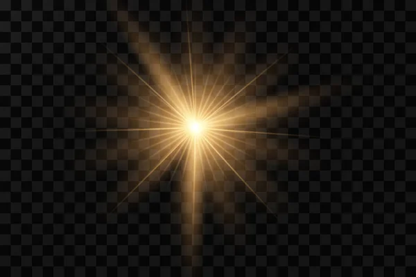 Shining Golden Stars Isolated Black Background Effects Glare Lines Glitter — Stock Photo, Image