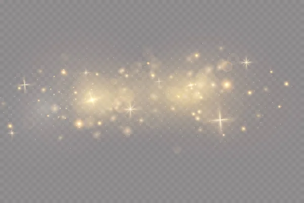 Gyllene Partiklar Älvstoft Glittrande Glitter Damm Partiklar Ljuseffekt Med Glitter — Stockfoto