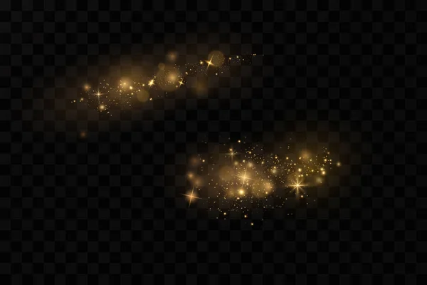 妖精のほこりの黄金の粒子 キラキラ光る塵粒子 光る粒子が孤立した光の効果 — ストック写真