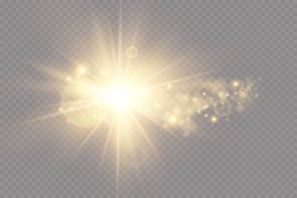 Сияющие золотые звезды на черном фоне. Эффекты, блики, линии, блестки, взрыв, золотой свет. Векторная иллюстрация