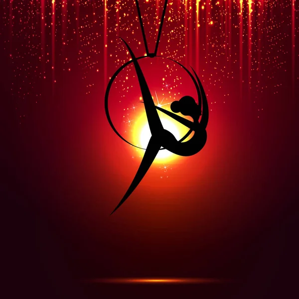 Vector illustration of a circus gymnast on a hoop spinning. — Vettoriale Stock