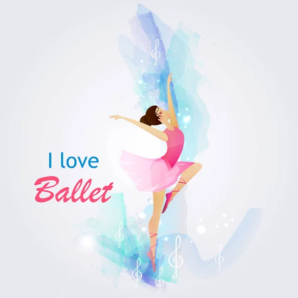 Vector Young Girl Dancing Ballet Concept Ballet Lessons Performance Show — 스톡 벡터