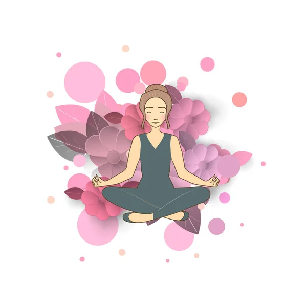 Vector Illustration Silhouette Woman Sitting Lotus Position Concept Meditation — Stockový vektor