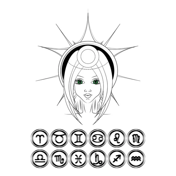美しい少女星座のベクトルイラスト 占星術とホロスコープの概念 Eps10 — ストックベクタ