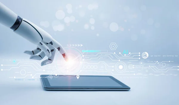 Yapay zeka, makine öğrenen robot elleri devasa bir veri ağı bağlantısının arka planını okşayan bilim ve yapay zeka teknolojisi, yenilik ve gelecek..