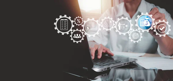 Budget and financial planning concept involving a management or executive CFO creating or confirming the company's annual income and cost estimate. Annual strategic plan and corporate finance