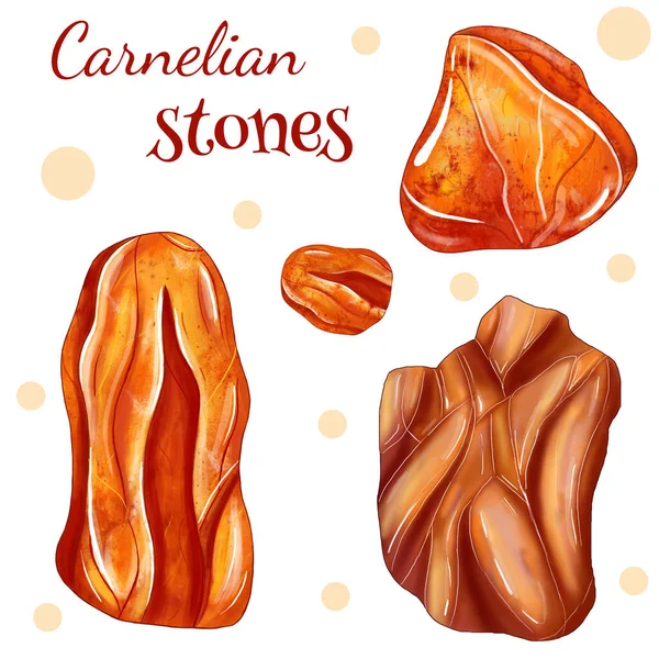 Bohaté Karneolové Kamenné Krystaly Načervenalé Oranžové Kameny Čarodějnické Kouzelnické Kameny — Stock fotografie