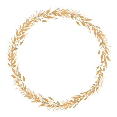 Altın düğün çelengi, altın yapraklar çerçeve, davetiye tasarım unsuru, kart diy dekorasyon unsuru