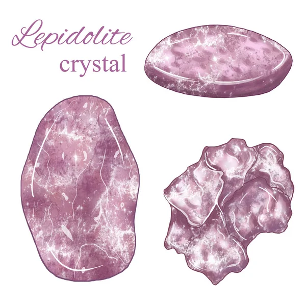 Lepidolite Crystal Set Lilac Witch Wiccan Stones Magic Stone Third — Stock Photo, Image