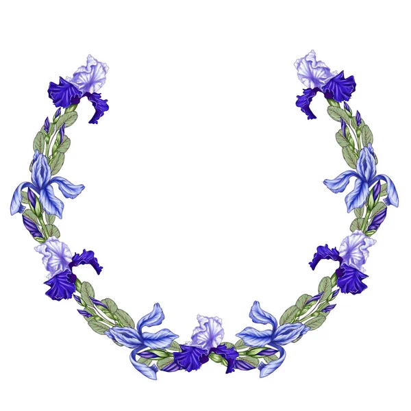 Corona Iris Azul Brillante Con Hojas Eucalipto Elegante Boda Corona — Foto de Stock
