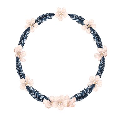 Zarif siyah tüy pembe çiçek çelengi, sevimli bahar çiçeği çerçevesi, zarif serçe parmak siyah düğün tasarımı unsuru